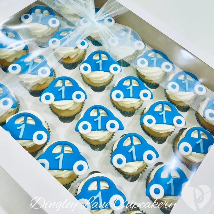 Blue & White Car Cupcakes