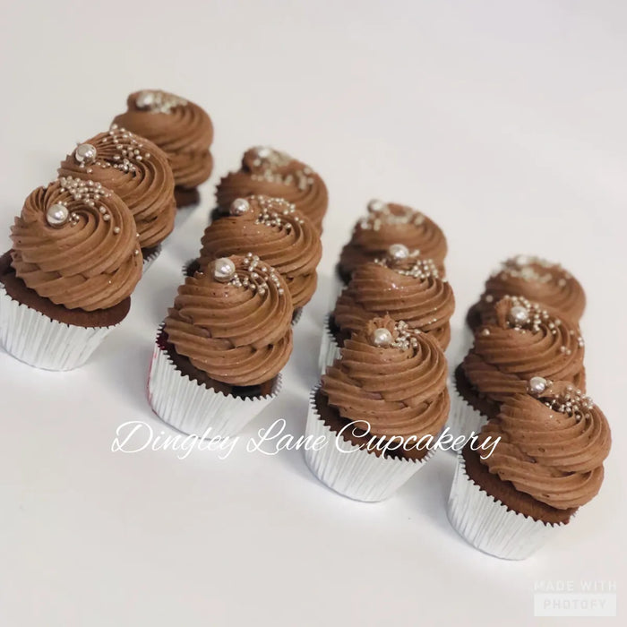 Chocolate Cupcakes with Chocolate Buttercream and Silver Sprinkles