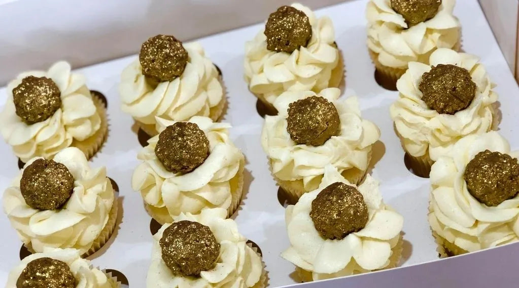 Ferrero Rocher Cupcakes Dipped in Gold Jewel Dust