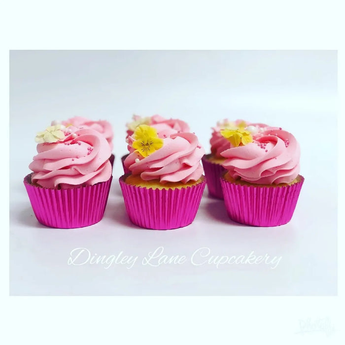 Pink Cupcakes & Yellow Edible Flowers