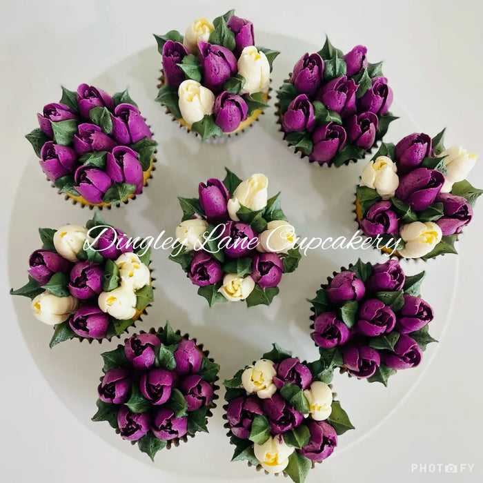 Tulips in Grape and White Coloured Buttercream