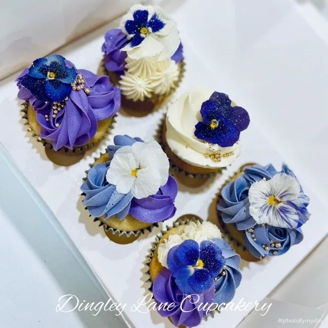 Violet Cupcakes with Freeze Dried Edible Flowers